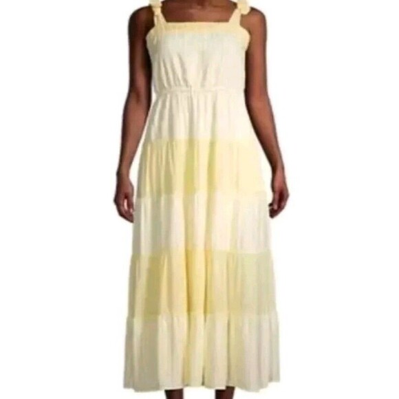 Gal Meets Glam Dress Size 4 Maxi Yellow  Striped Tireded Pockets Lined - Picture 1 of 7